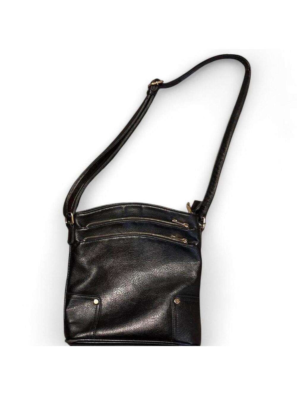 Medium black leather crossbody bag with multiple pockets